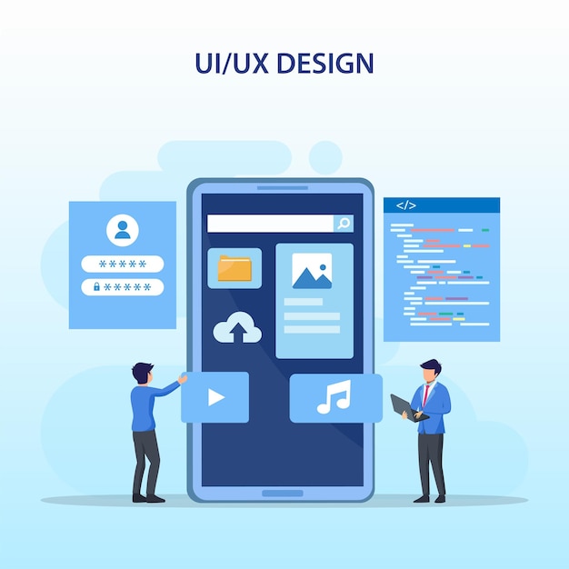 UIUXデザインコンセプトアプリケーションデザインコンテンツとテキストの場所を作成するベクトルイラスト