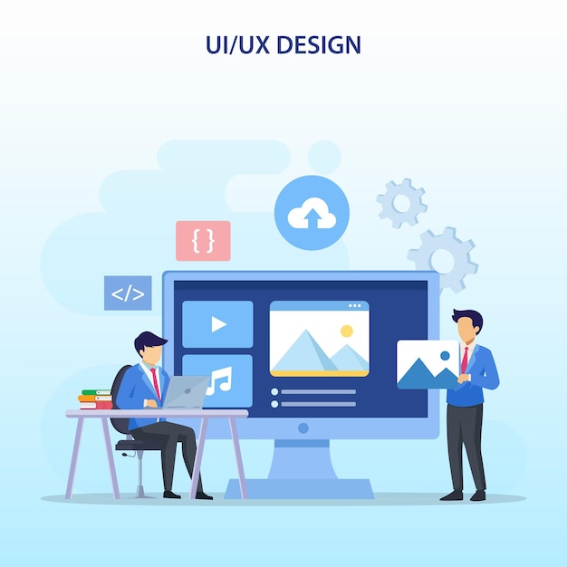 UI UX 디자인 개념 응용 프로그램 디자인 콘텐츠 및 텍스트 장소 만들기 벡터 일러스트 레이 션
