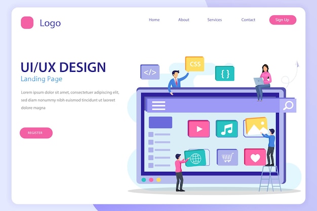 UI UX design concept UI UX landing page website flat vector template