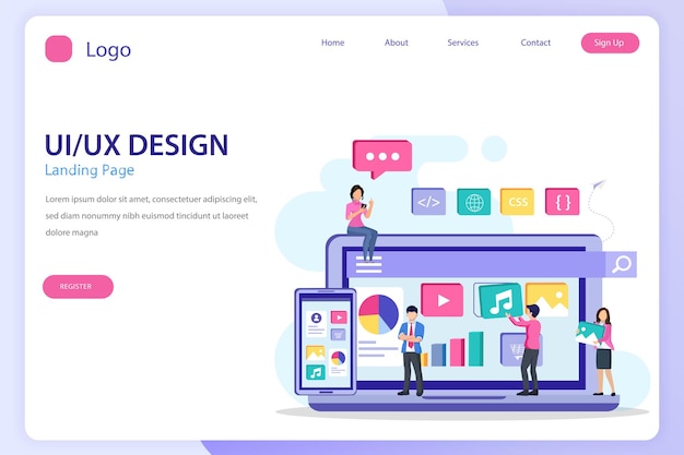 UI UX design concept UI UX landing page website flat vector template