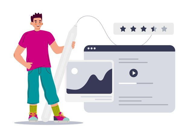 Ui ux designer arrangement interface-elementen van de applicatie en sites Een man met Vector