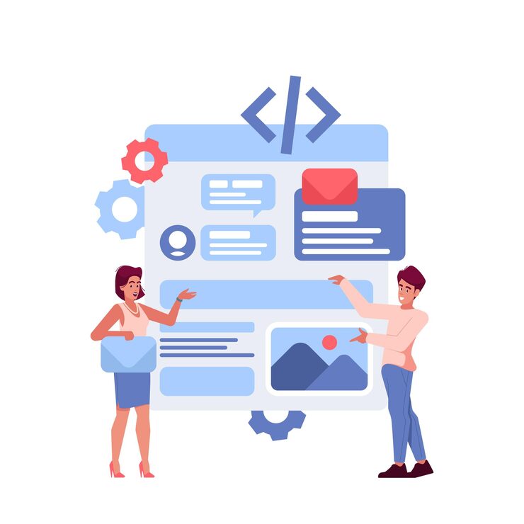 Vector ui ux designer characters working on website or application wireframe create design and programming mobile app