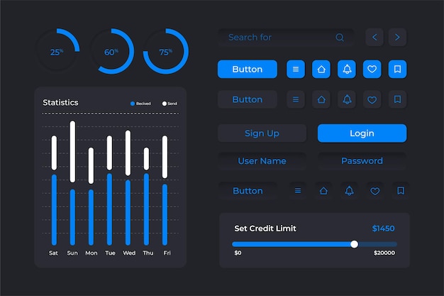 Vector ui ux elements collection for apps and web