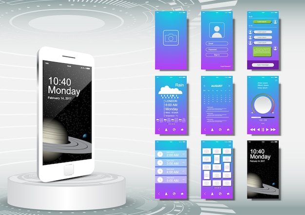 Вектор ui, ux для мобильного шаблона приложения, цвет градиента