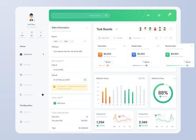 Vettore ui infographic dashboard ui design con grafici, grafici e diagrammi modello di interfaccia web