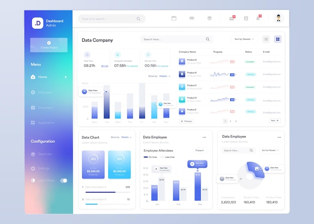 การออกแบบ UI แดชบอร์ดอินโฟกราฟิก UI UX พร้อมแผนภูมิ กราฟ และไดอะแกรม เทมเพลตอินเทอร์เฟซเว็บ