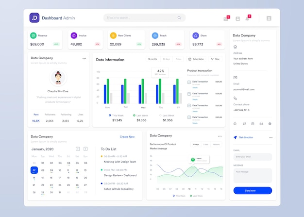 Vector ui ux infographic dashboard ui design with graphs charts and diagrams web interface template