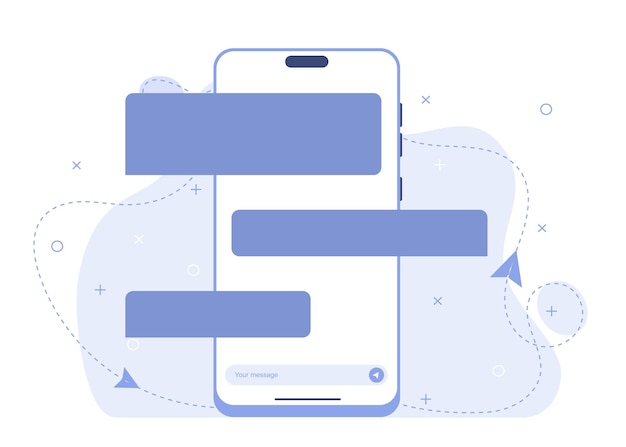 Vettore ui ux chat online utilizzando uno smartphone comunicazione tramite dispositivi