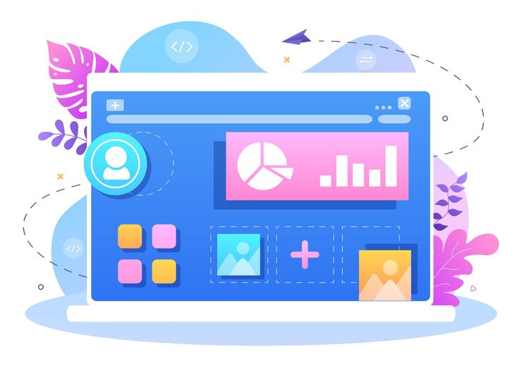 Vector ui 和 ux 程序员平面设计向量插图用于商业信息和团队共享想法与设计师,编码,界面或软件应用程序开发