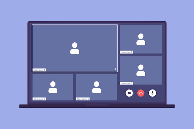 Ui ux template for video conferencing and meetings application on desktop five users