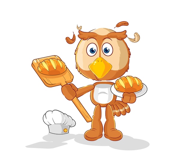 Uil bakker met brood cartoon mascotte vector