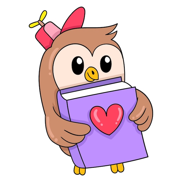 Uil brengt liefdesboek mee om doodle icon image kawaii te bestuderen