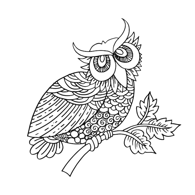 Uil hand tekenen vectorillustratieOlw vogel voor symbool Etnische retro illustratie van OwlOwl doodle