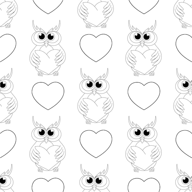 Vector uil met een hart naadloze patroon romantische achtergrond vectorillustratie