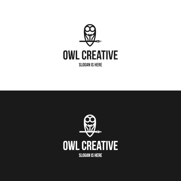 Uil met pen creatieve logo-ontwerpinspiratie