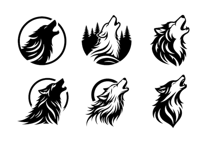 Vector uilende wolf hoofd vector silhouet bundel set