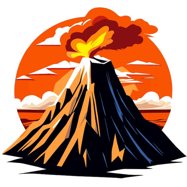 Uitbarstende berg spuwt vurige as in de lucht vector illustratie