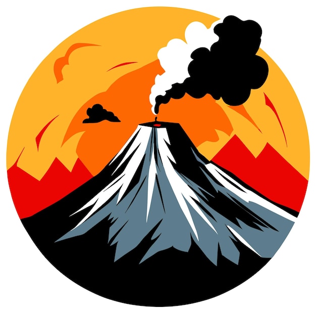Vector uitbarstende berg spuwt vurige as in de lucht vector illustratie