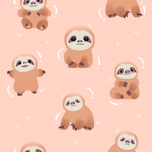 uitdrukkingen vector van schattige kawaii luiaard illustratie patroon naadloos
