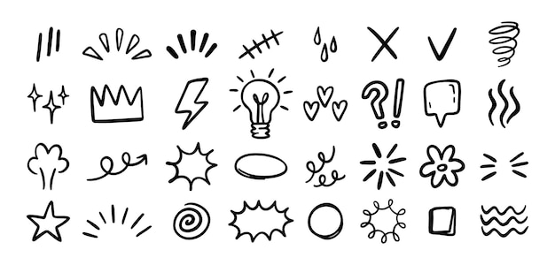 Uitdrukkingsbord met de hand getekende doodle set voor conceptontwerp uitdrukkingselementen geïsoleerd op wit