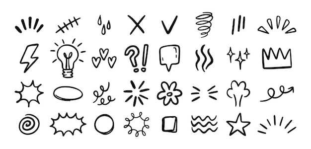 Uitdrukkingsbord met de hand getekende doodle set voor conceptontwerp uitdrukkingselementen geïsoleerd op wit