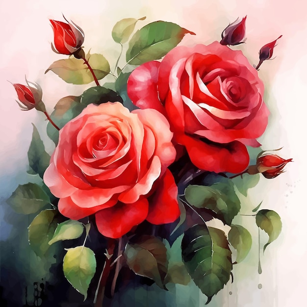 Vector uitnodiging roos levendig ornament aquarel bruiloft romantische groet behang boeket botanisch