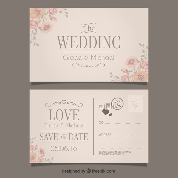 Vector uitnodiging van het huwelijk in briefkaartstijl
