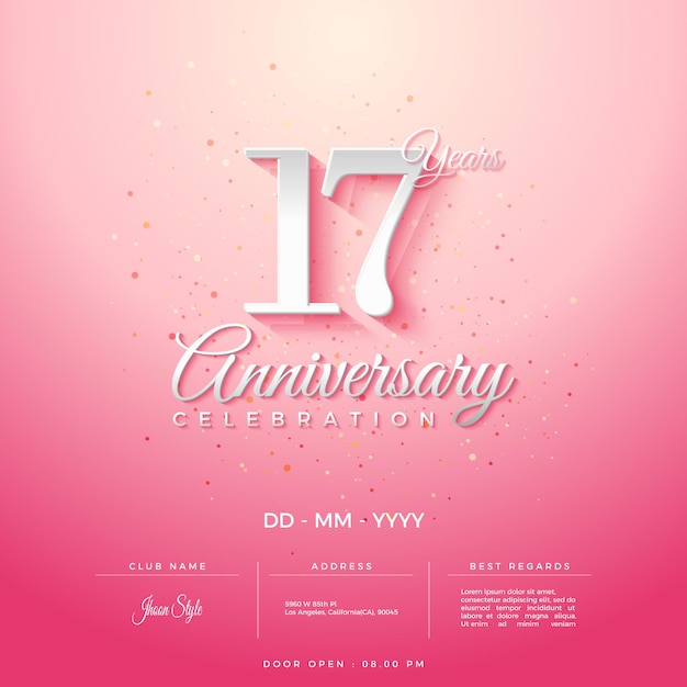 Uitnodiging voor 17e verjaardag met 3d-nummers op een roze achtergrond