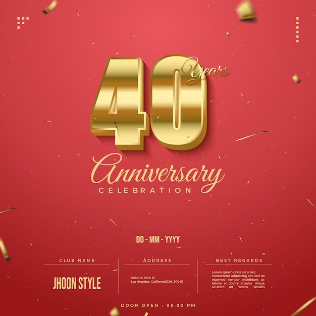 Uitnodiging voor 40-jarig jubileum met vetgedrukte gouden cijfers