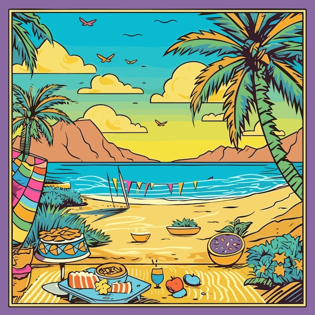 uitnodiging voor een verjaardagsfeest in een strandillustratieontwerp Vector