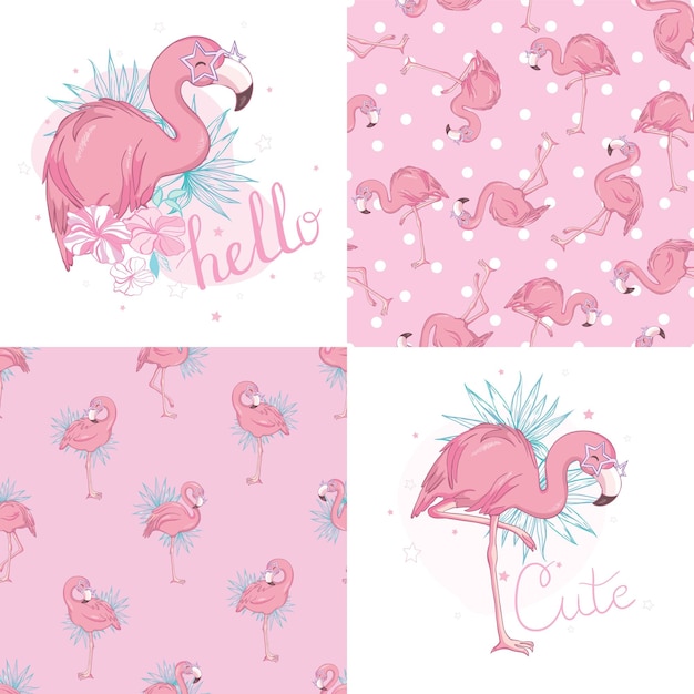 UitnodigingCongratulation Card Set Flamingo Thema in vector