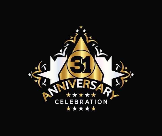 Uitnodigingskaart Viering van 31 jaar jubileum Eenvoudig ontwerp van gouden kleurdecoratie Logo