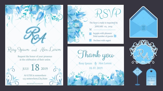 Uitnodigingskaarten met bloemen elementen Bruiloft collectie