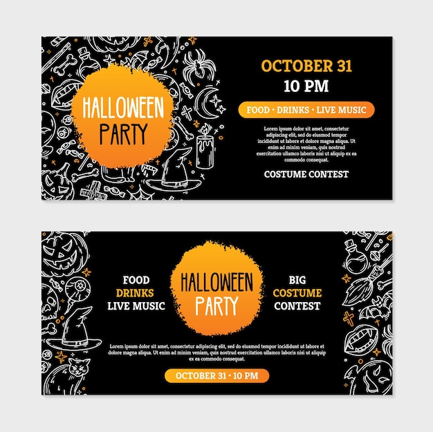 Vector uitnodigingskaarten voor halloween-feest met sjabloon voor magische symbolen