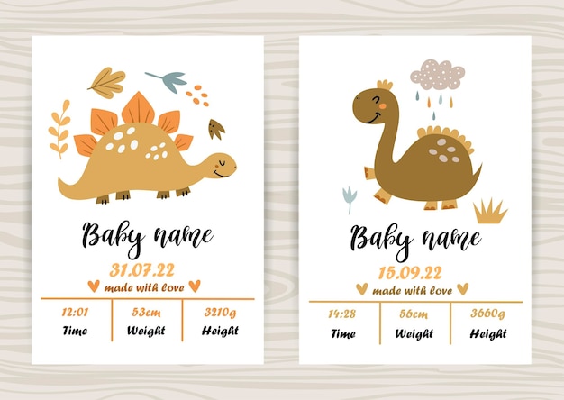 Uitnodigingssjablonen voor babyshowers met schattige dinosaurussen