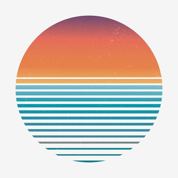 Uitstekende retro zonsondergang over het overzees met gradiëntsilhouet van zon