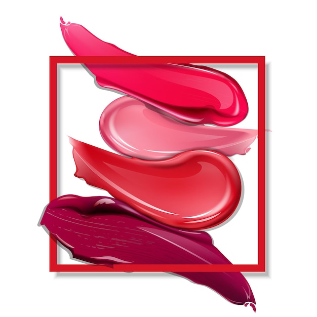 Uitstrijkjes lippenstift op witte achtergrond cosmetica commerciële mooie stijl vectorillustratie