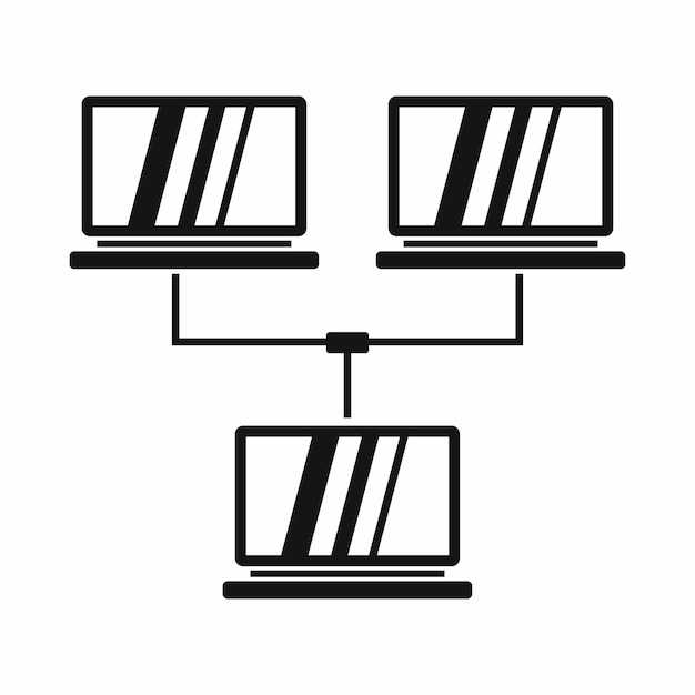 Uitwisseling van gegevens tussen computers pictogram in eenvoudige stijl geïsoleerd op een witte achtergrond