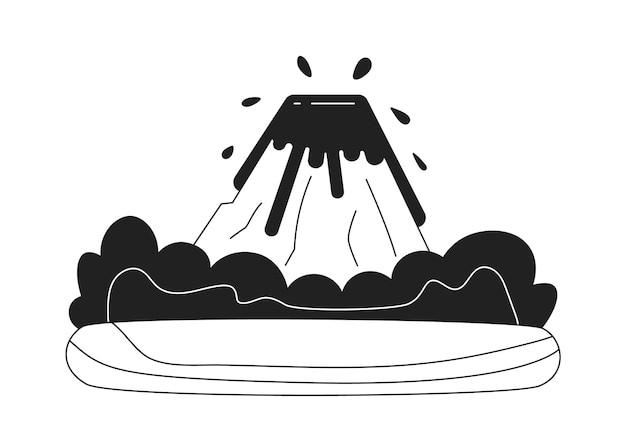 Uitzetting van gesmolten lava monochrome platte vectorobject Natuurramp Vulkaanuitbarsting Bewerkbare zwart-wit dunne lijn pictogram Eenvoudige cartoon clip art plek illustratie voor web grafisch ontwerp