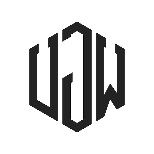 UJW ロゴ デザイン イニシャルレター UJW モノグラム 六角形の形を用いたロゴ