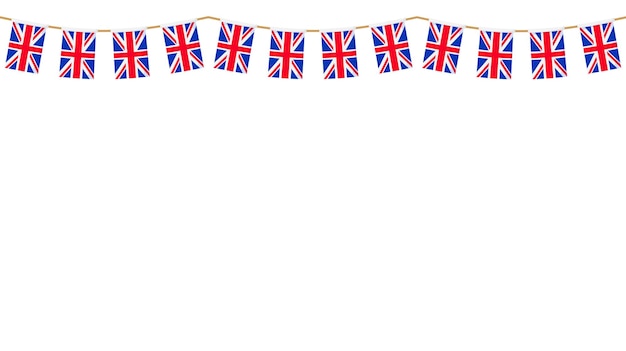 Vettore ghirlanda di bandiera del regno unito. catena di gagliardetti della union jack. decorazione di stamina per feste britanniche. bandiere della gran bretagna