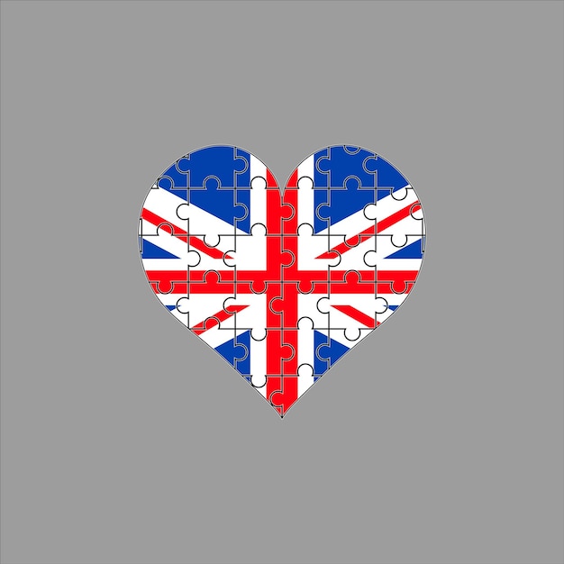 Uk flag heart of the puzzle on gray background