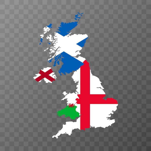 Vector uk region map with flags vector illustration