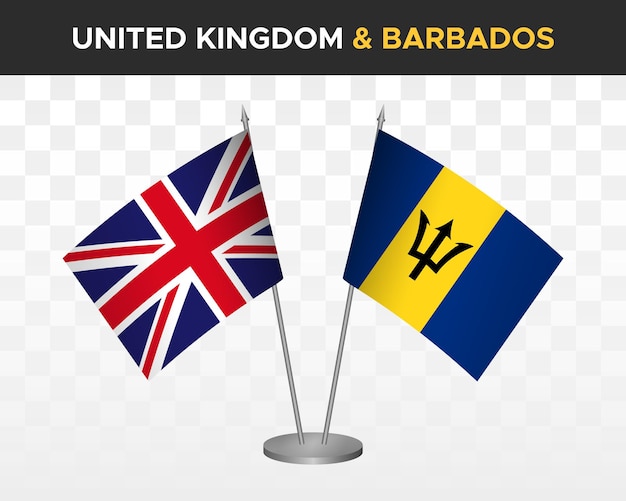 UK United Kingdom Britain vs Barbados desk flags mockup isolated 3d vector illustration table flags