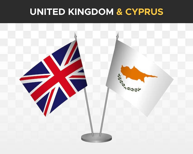 UK United Kingdom Britain vs Cyprus desk flags mockup isolated 3d vector illustration table flags