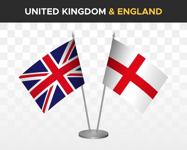 UK United Kingdom Britain vs England desk flags mockup isolated 3d vector illustration table flags