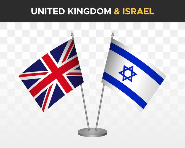 UK United Kingdom Britain vs Israel desk flags mockup isolated 3d vector illustration table flags