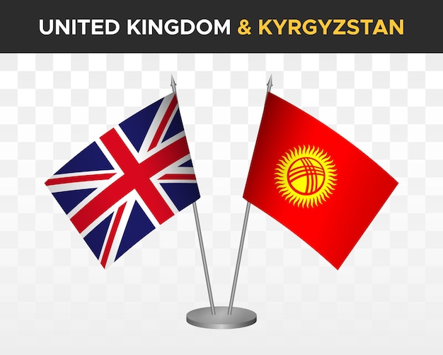 UK United Kingdom Britain vs Kyrgyzstan desk flags mockup isolated 3d vector illustration table flag