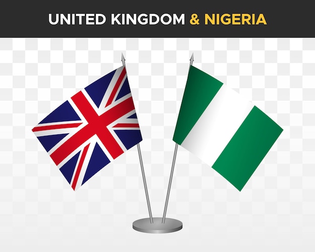 UK United Kingdom Britain vs Nigeria desk flags mockup isolated 3d vector illustration table flags