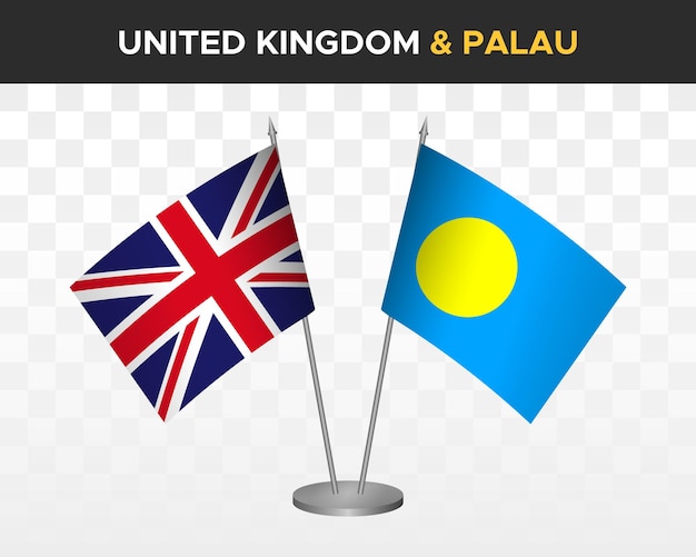 UK United Kingdom Britain vs Palau desk flags mockup isolated 3d vector illustration table flags